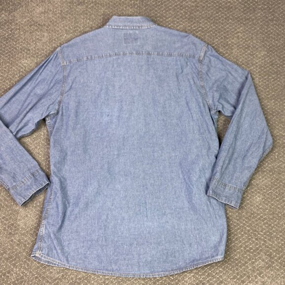 Wrangler Pearl Snap Chambray Shirt Men's XL Blue Denim Chore Western - Picture 4 of 15